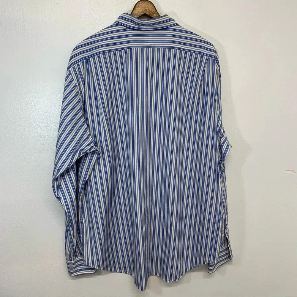 Polo Ralph Lauren Shirt Men‎ XXL  Stanton Classic Blue Stripe Pony 100% Cotton